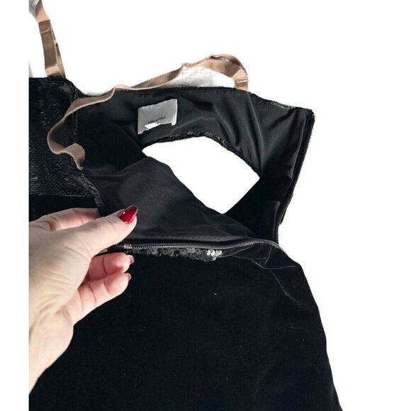 CINQ a SEPT Woman's Sz 4 Calla Black Sequin Top Cutout Back Velvet Midi Dress - Picture 9 of 10